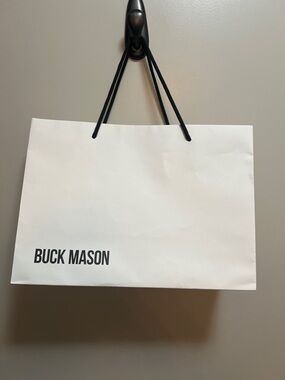 Buck Mason White Paper Tote Bag with Black Handles